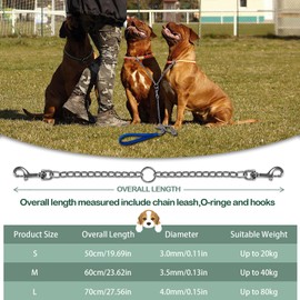 Mystercome Metal Double Dog Leash Chew Proof Chain Leash 2 Way No Tangle Coupler Anti Chew Dog Leash Extension Splitter Lead for 2 Small Medium Dogs Walking (60cm)