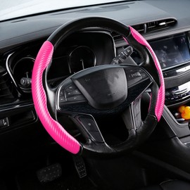 Universal Carbon Fiber Steering Wheel Cover,2 Pack Car Steering Wheel Covers,Carbon Fiber Anti-Skid Segmented Car Steering Wheel Protector for Auto/Truck/SUV/Van Steering Wheels Accessories Pink