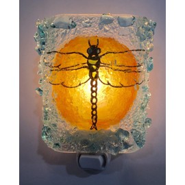 Dragonfly Sun Recycled Fused Glass Art Night Light, Nightlight, Nite Lite Spiritual Enlightened Gift