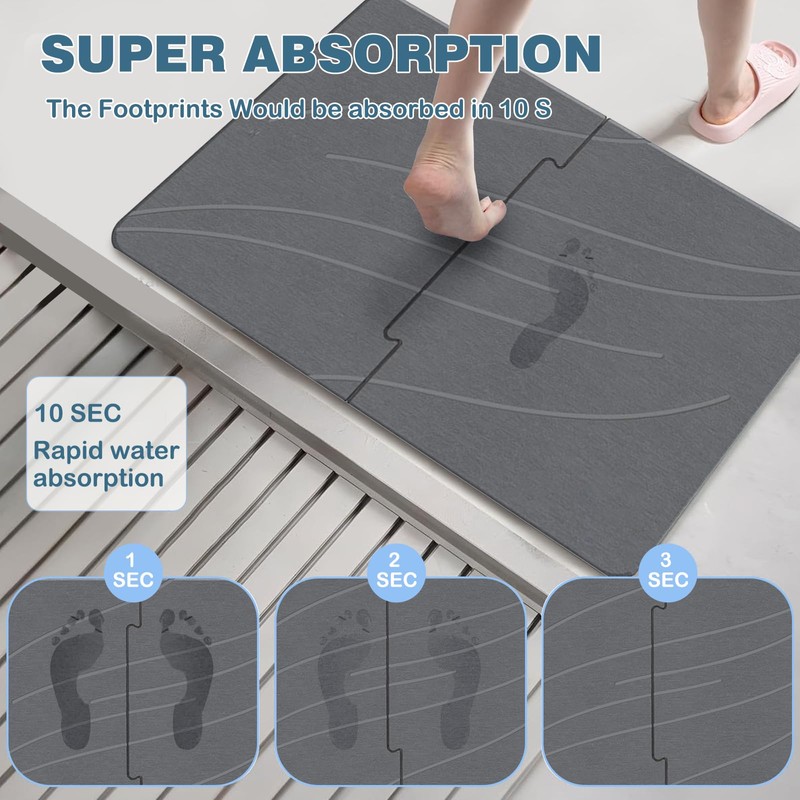 TOWEBOORY Stone Bath Mat, Diatomaceous Earth Shower Mat, Non-Slip Super