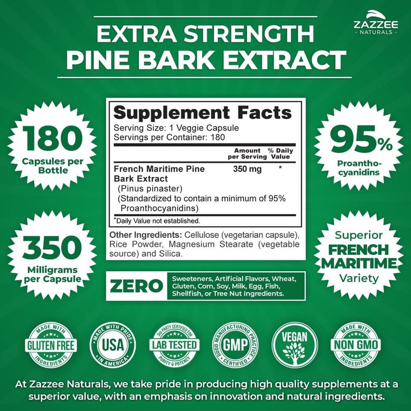 Zazzee Extra Strength French Maritime Pine Bark 20:1 Extract, 350