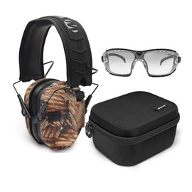 Walkers Razor Slim Electronic Shooting Muff (American Flag) Bundle with Hearing Protection and Safety Glasses Case, and Ballistic Protection Glasses (3 Items)