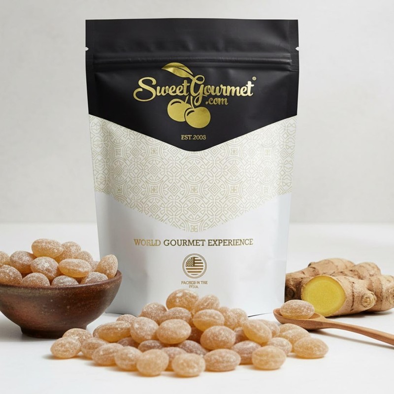SweetGourmet Natural Sanded Ginger Drops, Old-Fashioned Hard Candy, Bold Spicy