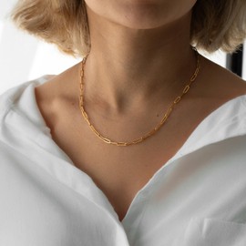 MignonandMignon Paperclip Necklace for Women, Gold Paperclip Chain Minimalist Jewelry Gifts for Her, Laynering Necklace Gift for Women -P-CHAIN