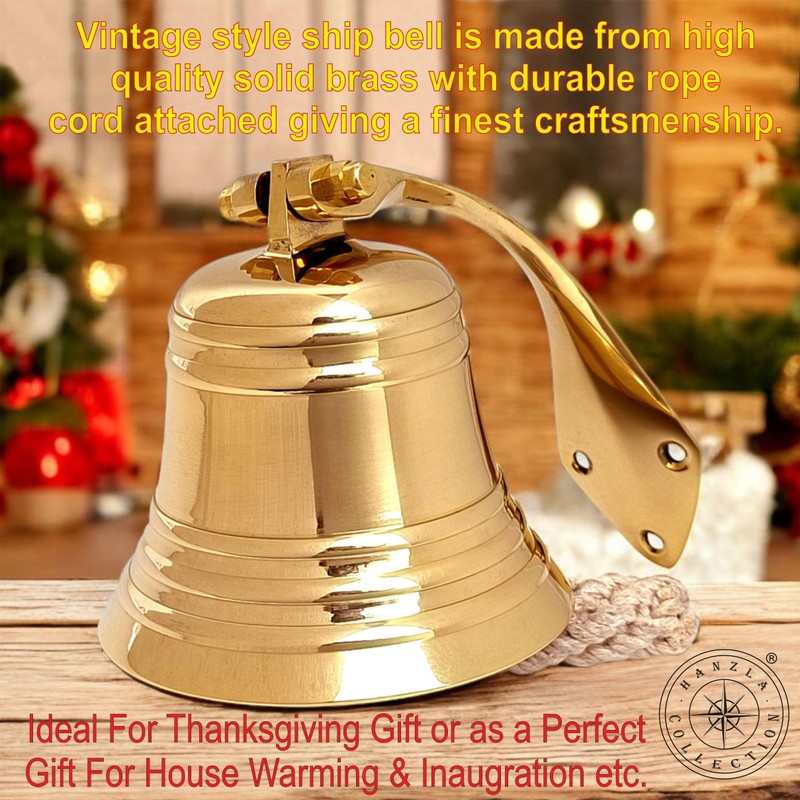 4" Solid Polished Brass Bell Marine Nautical Wall Mounted Hanging