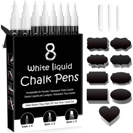 SAKEYR White Chalk Pens, 8 Liquid Chalk Pens, Wipeable Chalk Pens for Blackboards, Glass, Windows, Car Glass, Board, Signs, Bistro