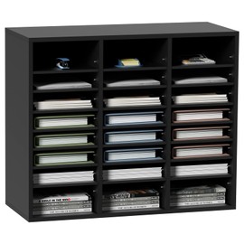 VEVOR Literature Organizers, 24 Compartments Office Mailbox with Adjustable Shelves, Wood Literature Sorter 29x12x24.4 inches for Office, Home, Classroom, Mailrooms Organization, EPA Certified Black