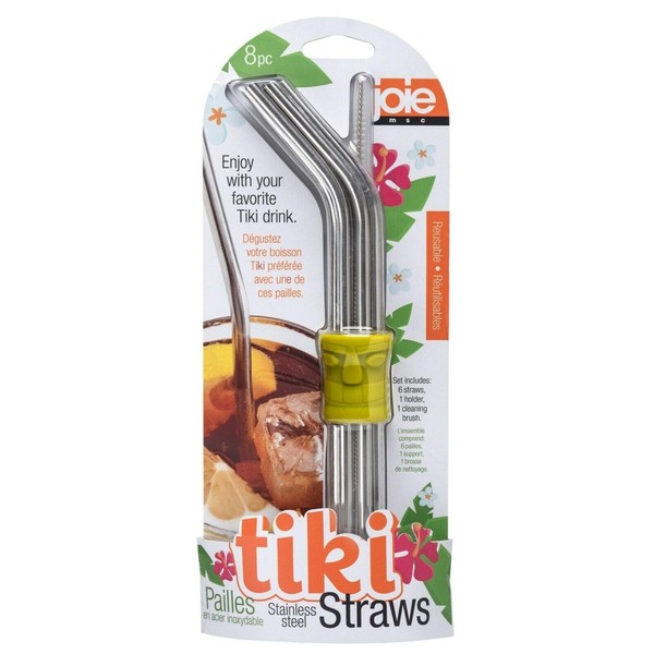 Tiki Stainless Steel Straws, stainless steel straws, Dish washer safe (Silver)