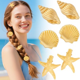 EYEOO 6PCS Starfish Hair Clip Gold Metal Seashell Hair Clip Summer Mermaid Alligator Clips for Thin Hair Conch Shell Clips Cute Mermaid Accessories Women Girls Gift for Beach Vocation Wedding Party