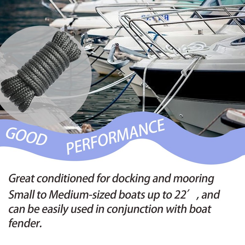 Boat Dock Lines, 3/8" x 15' Black Double Braided Nylon