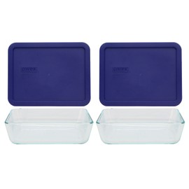 Pyrex 7211 6-Cup Glass Dish w/ 7211-PC 6-Cup Navy Blue Plastic Lid (2-Pack)
