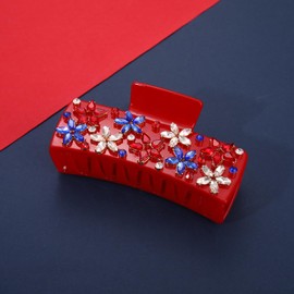 4th of July Patriotic Hair Claw Clips for Women Red White Blue Sparkle Crystal Pearl Stars Claw Clip American Flag Strong Hold Jaw Clip Independence Day Memorial Day Hair Accessories Gifts