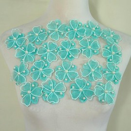 Two Layer Nail Diamond Nail Pearl Plum Blossom Petal Flower Women's Clothing/Knitted Shoes and Hats Decorative Accessories Thin Sha Cloth Stickers (Turquoise)
