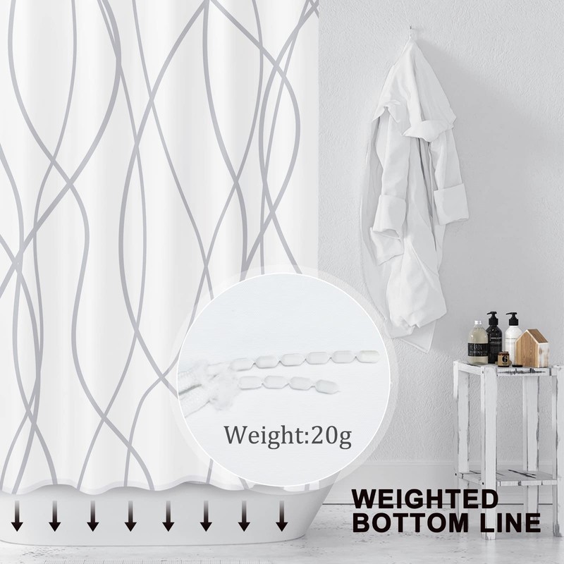 Punkray Polyester Shower Curtain Grey and White Striped for Bathroom