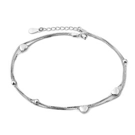 925 Sterling Silver Indian Heart Love Double Chain Adjustable beaded Ankle Bracelets Anklet