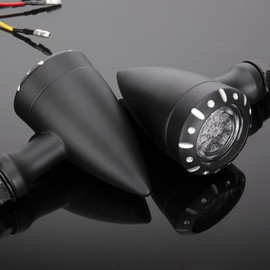 Bullet LED Turn Signal Light 4 Wire Motorcycle Rear Blinker Integrated Indicator Compatible with Harley Davidson Honda Yamaha Suzuki Kawasaki Caferacer Street Bike (Black)