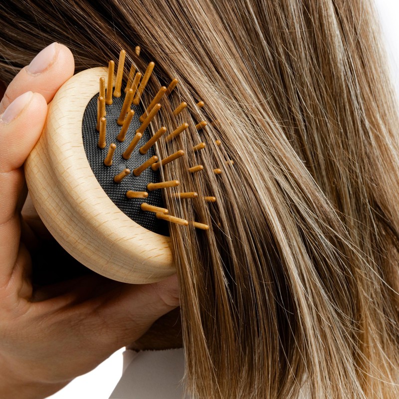 REMOS Mini Foldable Hair Brush with Wooden Pins Made of