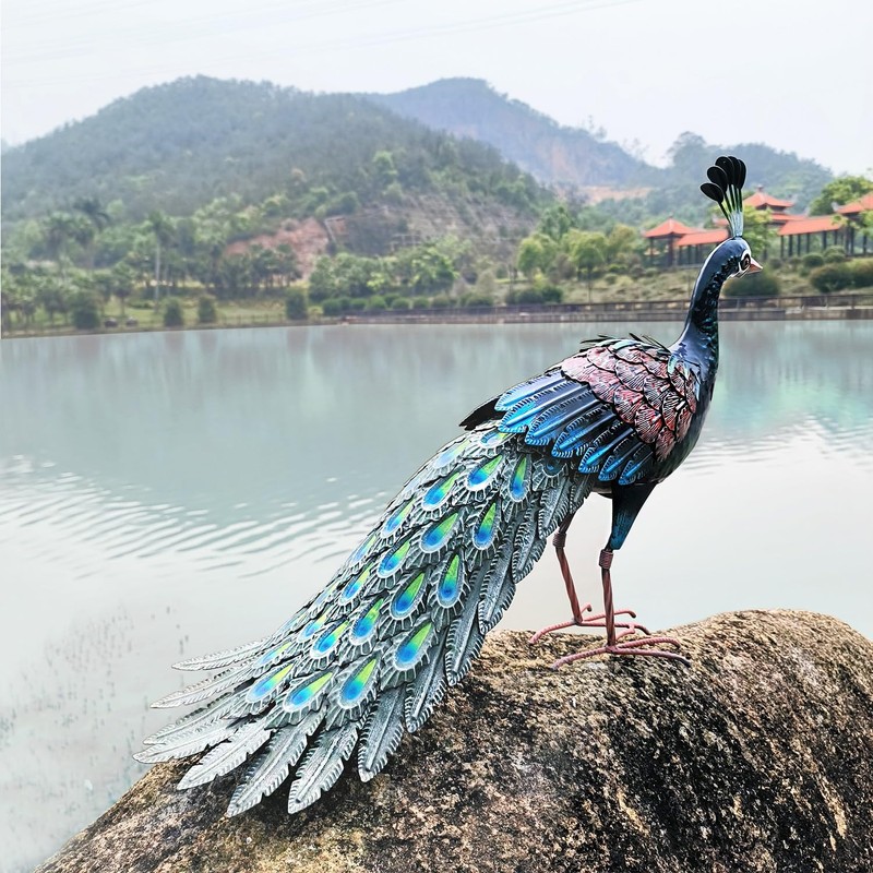 Kircust Metal Peacock Statue for Outdoor Decor - 24" L