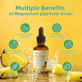 M inch Magnesium Glycinate Liquid, High Absorption Magnesium Liquid Drops with Chamomile, Hawthorn, Ginger Extract & Vitamin B6, B9, B12, C, D3, Magne