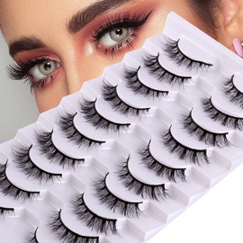 outopen False Eyelashes Natural Look Short Lashes Cat Eye Wispy Faux Mink Lashes Soft 3D Fake Eye Lashes 10 Pairs Pack(Cat Eye | 5-13MM)