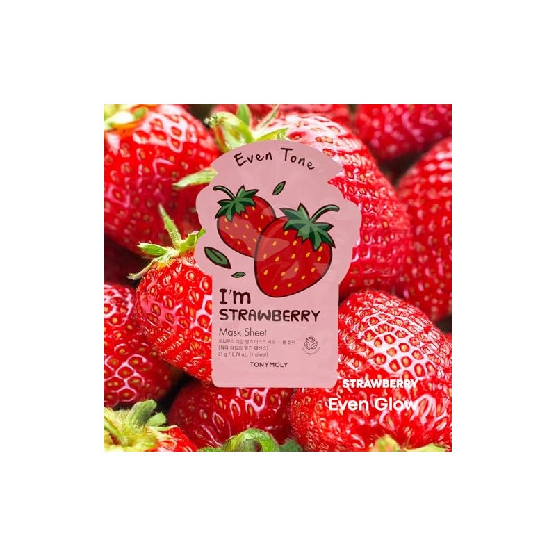 TONYMOLY I'm Strawberry Sheet Mask, Hydrating Face Treatment, Natural Ingredients,