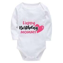 WOOYONGING Happy Birthday Mommy Neutral Romper Baby Long Sleeve Baby Boy Coming Home Outfit Boy White Baby Boy Onsies 0-3 Months