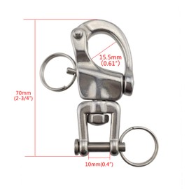 keehui 4Packs of 2-3/4inch Jaw Swivel Snap Shackle 316 Stainless Steel for Sailboat Spinnaker Halyard
