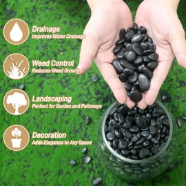 Mulctun 12lb Black Rocks for Planters-1/2-1" Polished Black Stones Smooth Flat Black Pebbles for Fish Tanks Decorative Black River Rocks for Vases Bonsai Pots Garden Stones for Landscaping and Yards