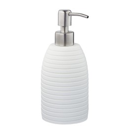 Relaxdays Soap Dispenser, 300 ml, Refillable, Bathroom, for Lotions & Shower Gel, Stainless Steel Pump, White, Polyresin, 18 x 8 x