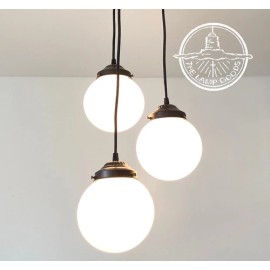 The Lamp Goods New  Chandelier Trio of Milk Glass Globe Pendant Lights - Modern Opal Glass - Antique Black