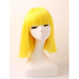 Prettyland Event Ladies Bob Straight Bangs Wig Medium Length Short Straight Heat Resistant Wig for Show Carnival Yellow C641
