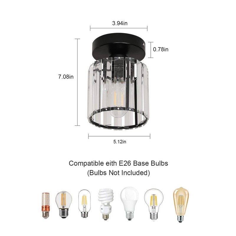 Goeco 2 Pack Crystal Ceiling Light, Modern Industrial Semi Flush