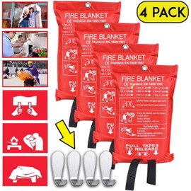 SKAMZ Emergency Fire Blanket for Home (47" x 47") Fireplace Blanket for Heat Loss - Premium Fiberglass Fireproof Blanket for Kitchen, Warehouses and BBQ Grills (4 Pack)