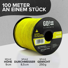 GO!elements 100 m Paracord 2 mm Rope Made of Tear-Resistant Nylon Cord – Paracord 100 Type I Survival Cord – Tear-Resistant up to 45 kg – Suitable as an All-Purpose Rope, Repair Cord, Bricklayer's