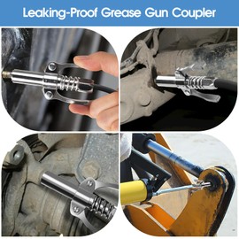 Grease Gun Tips,Grease Gun Coupler, Lock n Lube Grease Gun Coupler, Grease Fittings, Grease Gun Fittings, 12000 PSI Leak Proof Design Dual Handle for All 1/8" NPT Grease Guns