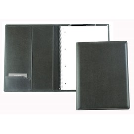 DELMON VARONE - Schreibmappe inkl. Notizblock DIN A4 (80 Blatt) aus veganem Eco Kunstleder Grau - Organizer Konferenz Mappe mit Stifthalter & Einsteckfach - Business Dokumentenmappe