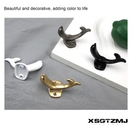 XSGTZMJ 4 Pcs Decorative Hooks Dolphin Styling,Dolphin Coat Hook for Hanging Keys, Bags, Bath Towels, Dolphin Hook with Fixing Accessories (Black)