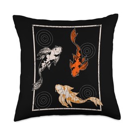 Three Japanese Koi Carp Fish Fun Cool Fishing Lover Graphic Throw Pillow
