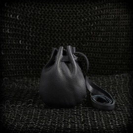 Mythrojan Leather Pouch Drawstring Storage Bag Medieval Belt Bag Renaissance Costume Accessories LARP Waist Bag Cosplay Coin Purse Antique Vintage Pouch - Black