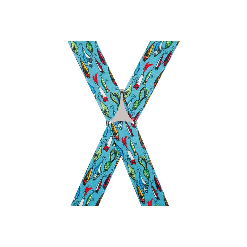 MANDITTIONS XL Colourful Blue Trouser Braces with Multi Coloured Fish