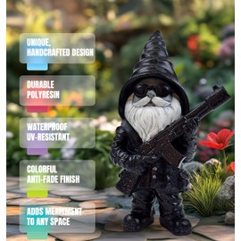 Better Office Products Garden Gnome Statue, 8" Height, Handcrafted Waterproof, UV-Resistant Polyresin Lawn Patio Porch Ornament Decoration (Stone Cold Hitman)