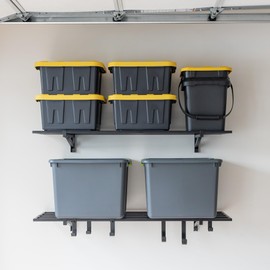 StoreYourBoard 2 Pack Heavy Duty Garage Wall Shelves, 1' x 4' Wall Mount Storage Shelf with Hooks, Holds 200 lbs Each