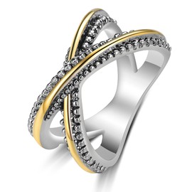 Mytys Gold and Silver Cross Rings for Women Vintage Design Twisted Cable Wire Statement Ring Jewelry Gift Size 8