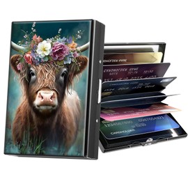 ACWDMKH Metal Wallet,Credit Card Holder for Women Men,RFID Blocking Card Holder Wallet Mini Slim Aluminum Wallet ID Case Hard Card Case Business Card Holder Case,Cute Highland Cow