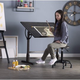 Vintage Wood Drawing/Drafting Table 42"W, Adj Tilting Top, Black, x 30" D, Distressed