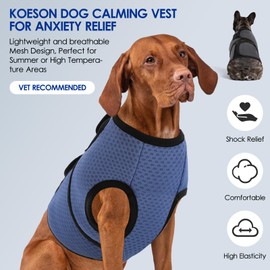 KOESON Dog Anxiety Calming Vest, Breathable Dog Thunder Jacket, Adjustable Pet Stress and Anxiety Relief Shirt for Thunderstorm, Fireworks, Grooming, Vet Visit, Travel, Separation, XS-3XL