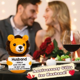 Mini Lion Husband Gifts for Birthday Anniversary I Love You Husband Gifts for Men Him from Wife, Funny Husbands Christmas Stocking Stuffer Valentine's Day Romantic Gift, Crochet Lion Husbands Present