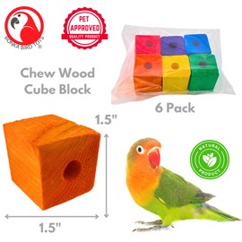 Bonka Bird Toys 1154 Drilled Cube Block Pack 1.5" Wooden Bird Toy Parts with 0.5" Holes for Small to Large Parrot DIY Chewing Play Conure Ringneck Caique and Similar Breeds