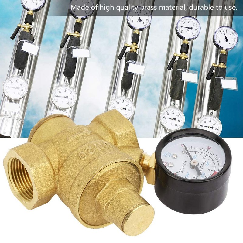 DN20 Einstellbarer Messing-Wasserdruckregler, Druckminderventil Druckregelventil mit Manometer für Horizontale Rohre