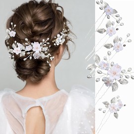 5 Piezas Crystal Pearl Hair Pins for Women, Tocado de Novia, Horquillas De Perlas Para El Pelo, Pasadores de Pelo de La Flor de La Boda CrystalPearl Tocado de Novia Accesorios para El Cabello (5 Pcs)